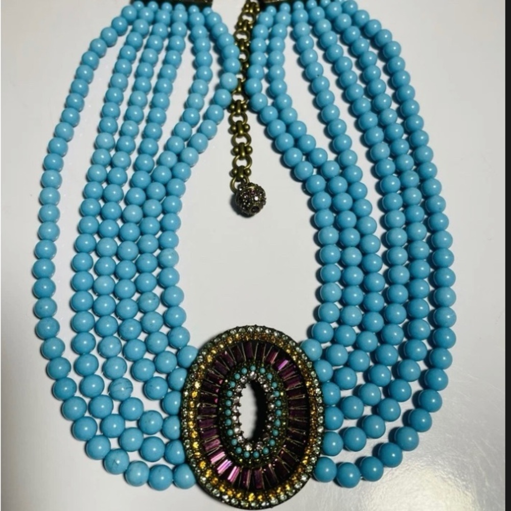 Heidi Daus Turquoise Beaded Necklace with Multicolor Pendant